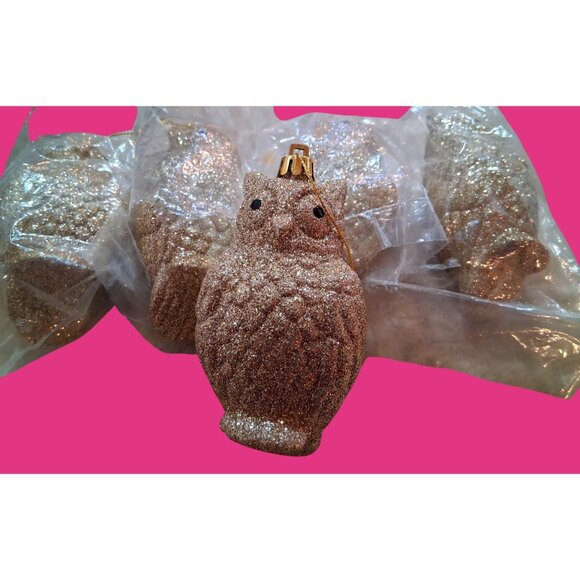 NEW Set Of 5 Glitter Owl Hanging Christmas Ornaments 4.5x2.5 - Picture 1 of 6